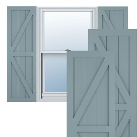 True Fit PVC Two Equal Panel Farmhouse Fixed Mount Shutters W/ Z-Bar, Peaceful Blue , 12W X 50H